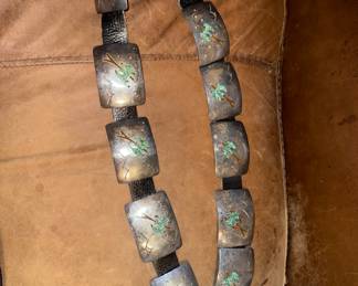 Navajo Old Pawn Sterling Concho Peyote Bird Inlaid Belt