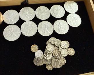 Silver Eagle Coins and Mercury Dimes