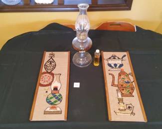 Handmade Rock Pictures And Kerosene Lamp
