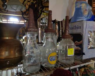 VINTAGE GLASS OIL BOTTLES