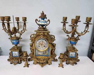 ANTIQUE COMPTOIR GENERAL BRONZE MANTLE CLOCK SET