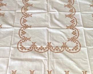 Hand stitched Crossstitch Tablecloth Natural Brown