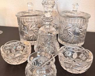7pc Crystal Decanters, Jars, Bowls