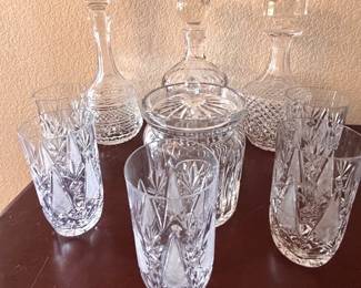 Crystal Decanters, Glasses, Jar