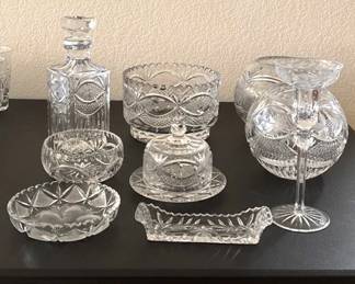 9pc Cut Crystal Bowls, Decanters And Vases