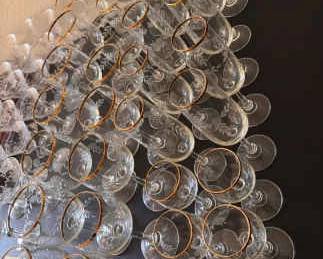 Gold Trimmed Etched Glasses