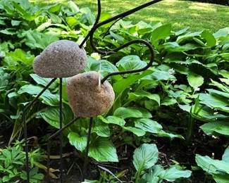 3 Piece stone and iron egret family.