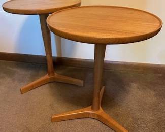 Made in Denmark by Artex side tables. 14" diameter and 17.5" high.