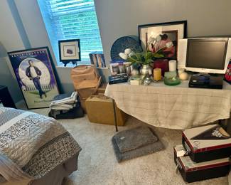 Sylvania TV with DVD player, vintage Luggage, etc