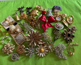 Many vintage Brooches- Trifari, Monet, Weiss