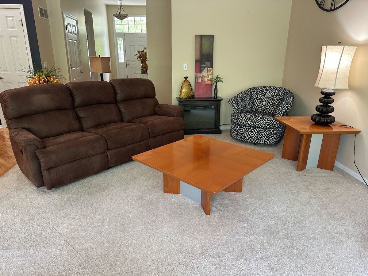 Bauhaus Reclining Couch, Accent Swivel Chair, Fireplace, Made in Italy Coffee Table and End Table