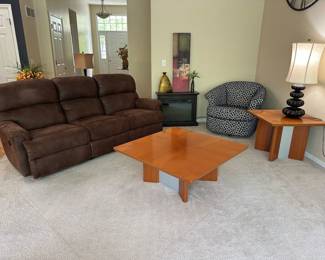 Bauhaus Reclining Couch, Accent Swivel Chair, Fireplace, Made in Italy Coffee Table and End Table