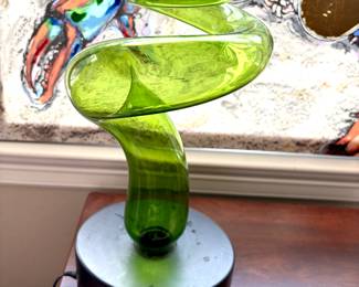 Unique green glass lamp