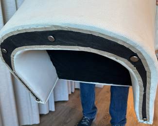 Pair of pebble textured pleather reupholstered chairs (matches the upholstery on the antique sofa). Pair $600. Each measures 32"H x 31"W x 29"D. Call Patty (or text) with offers to buy and setup a pickup. We will make pickup easy for you! 847-772-0404.