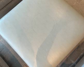 Custom made square coffee table/square bench. Measures 18"H x 36" square. The circular indentation on the top is temporary from a plate that was resting on top. $400. Call Patty (or text) with offers to buy and setup a pickup. We will make pickup easy for you! 847-772-0404.
