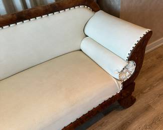 Fabulous reupholstered and restored antique sofa in a pleather pebble texture. Measures 38" tall x 80" long x 27" deep. $1200. Call Patty (or text) with offers to buy and setup a pickup. We will make pickup easy for you! 847-772-0404.