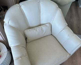 Pair of pebble textured pleather reupholstered chairs (matches the upholstery on the antique sofa). Pair $600. Each measures 32"H x 31"W x 29"D. Call Patty (or text) with offers to buy and setup a pickup. We will make pickup easy for you! 847-772-0404.