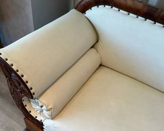 Fabulous reupholstered and restored antique sofa in a pleather pebble texture. Measures 38" tall x 80" long x 27" deep. $1200. Call Patty (or text) with offers to buy and setup a pickup. We will make pickup easy for you! 847-772-0404.