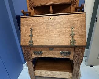 Antique Secretary. In good condition. There are no supports under the drop top for the desk other than the drawer. Measures 50"H x 28"W x 15 1/2"D. $275. Call Patty (or text) with offers to buy and setup a pickup. We will make pickup easy for you! 847-772-0404.