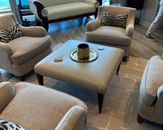 Overview of custom coffee table and carpet with Century chairs. Call Patty (or text) with offers to buy and setup a pickup. We will make pickup easy for you! 847-772-0404.