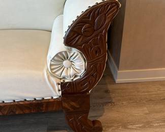 Fabulous reupholstered and restored antique sofa in a pleather pebble texture. Measures 38" tall x 80" long x 27" deep. $1200. Call Patty (or text) with offers to buy and setup a pickup. We will make pickup easy for you! 847-772-0404.