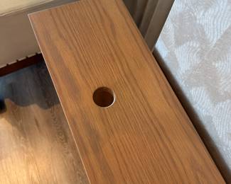 Sofa/entry table. This table was made to fit behind the antique sofa and has holes for lamp cords. Could be used behind a bed headboard, in an entryway, and more! Made of solid wood. Measures 38"H x 57"L x 8"W. $375. Call Patty (or text) with offers to buy and setup a pickup. We will make pickup easy for you! 847-772-0404.