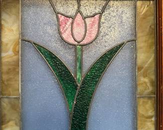 Antique stained glass cabinet front. Measures 29"H x 20"W x 1 1/2"D. $150. Sofa/entry table. Call Patty (or text) with offers to buy and setup a pickup. We will make pickup easy for you! 847-772-0404.