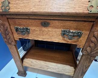 Antique Secretary. In good condition. There are no supports under the drop top for the desk other than the drawer. Measures 50"H x 28"W x 15 1/2"D. $275. Call Patty (or text) with offers to buy and setup a pickup. We will make pickup easy for you! 847-772-0404.