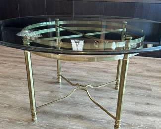 Beautiful brass and glass round table with 6 Hickory reupholstered chairs (only 4 shown). All for $1200. Call Patty (or text) with offers to buy and setup a pickup. We will make pickup easy for you! 847-772-0404.
