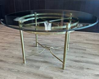 Beautiful brass and glass round table with 6 Hickory reupholstered chairs (only 4 shown). All for $1200. Call Patty (or text) with offers to buy and setup a pickup. We will make pickup easy for you! 847-772-0404.