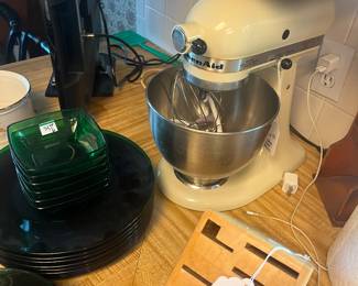 Green depression glass , kitchen aide mixer
