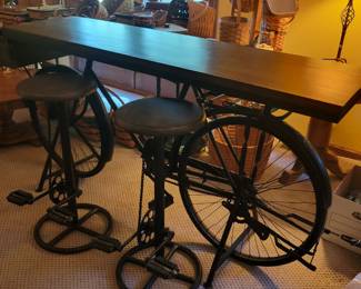 Very cool "bike table" and stools.