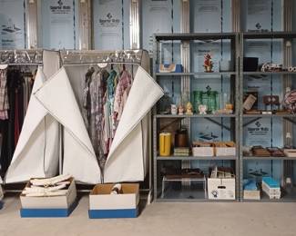 Clothing storage, Miscellaneous and 2 of the many metal storage shelves