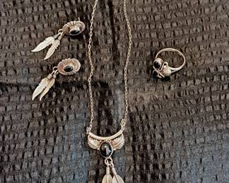 Navajo Sterling Necklace, Earrings and Ring.