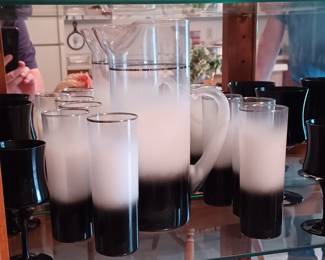 1960's 9 pc frosted glass pitcher set