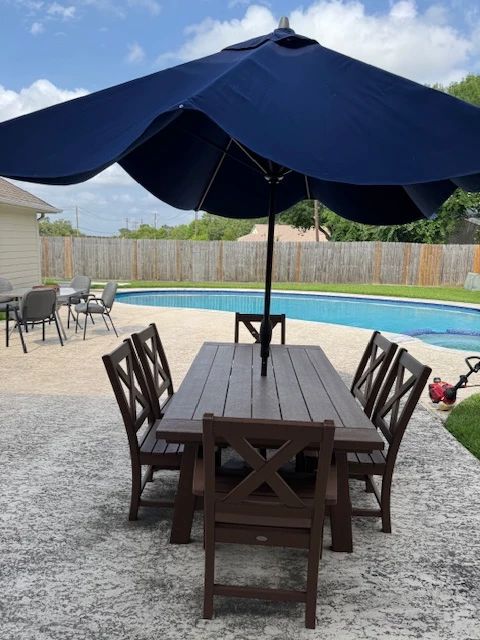 Polywood 6 Chair Outdoor Patio Set with XL Navy Umbrella BRAND NEW