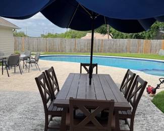 Polywood 6 Chair Outdoor Patio Set with XL Navy Umbrella BRAND NEW