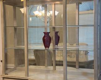 Gorgeous Dining 8 chair dining set Accented By a stunning 3 glass shelved China Cabinet - lighted