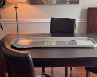 Wooden Dining Room Table and 4 leather Chairs with 1 leaf