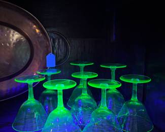 Uranium stemware! A little hidden treasure we are letting you last minute picture viewers know about. Just too cool to not show you.