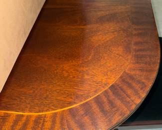 Closeup of double pedestal DR table. Seats 12 w/leaves