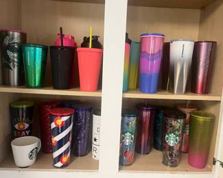 All of these cups and tumblers you see here are from Starbucks. They have a wonderful collection to choose from.!!