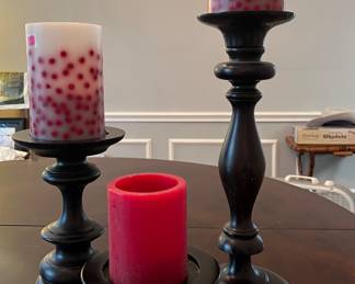 Pottery barn, candlesticks with cool candles