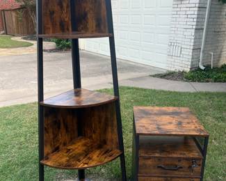 (new #) 6 foot tall half circle/corner shelf and file cabinet with two locking drawers