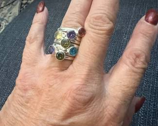 Lots of great jewelry at this one. Here I am showing stackable sterling silver rings with natural gemstones
