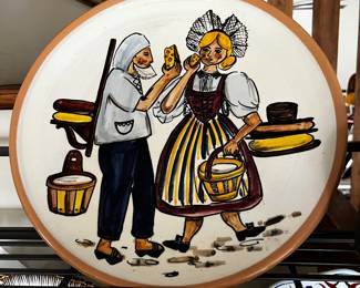 Lauz Guratt Swiss Folk Art Signed 14” Cheese maker/Milkmaid themed plate