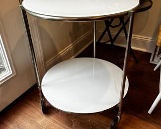 One of 2 Vintage 1999 IKEA Strind Glass & Metal Rolling End Side Table Ehlen Johansson