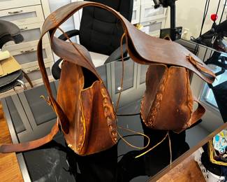 Vintage Brown Leather Motorcycle Double Sided Saddle