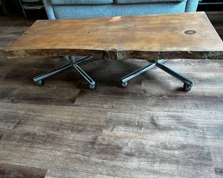 Live Edge Slab Rolling Coffee Table