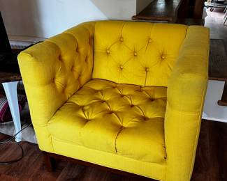 Modway Panache Upholstered Fabric Modern Tufted Accent Arm Lounge Chair in Yellow, 1if 2